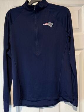 Women’s NFL Navy Long-Sleeve 1/4 Zip with Patriots Logo